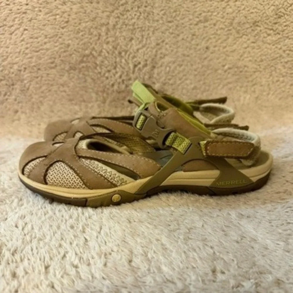 Merrell Azure Wrap Womens Brown Green Leather Mesh Hiking Sport Sandals Size 7